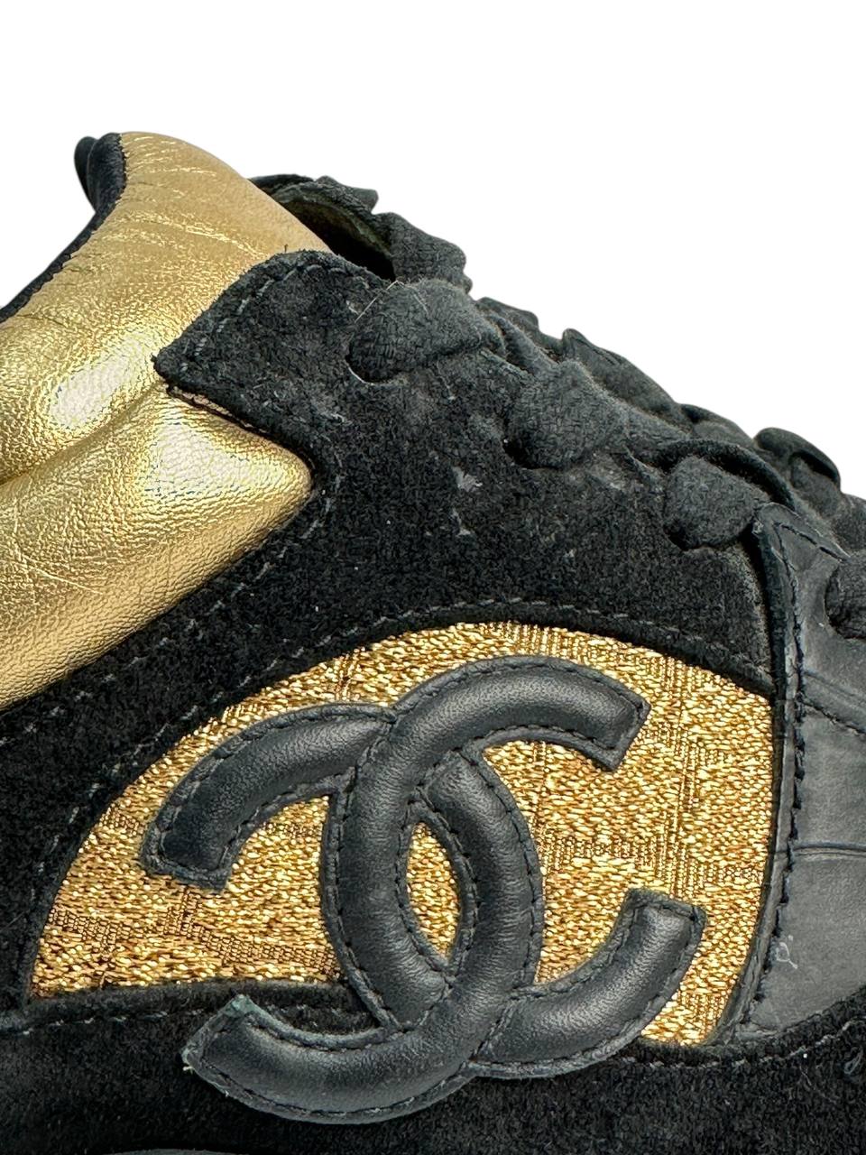 Suede and Glitter Fabric Sneakers in Black and Gold