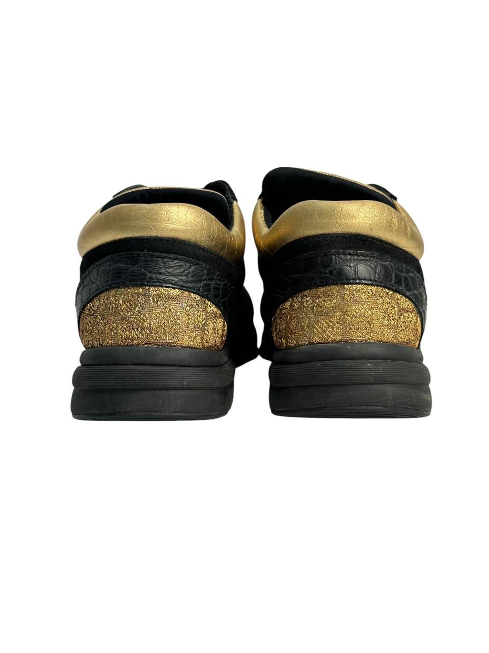 Suede and Glitter Fabric Sneakers in Black and Gold