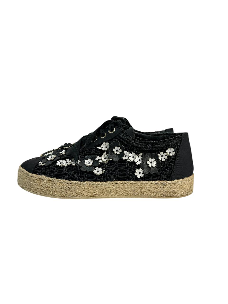 Textile Sneakers with Woven Flower Detail and Espadrille-Style Sole