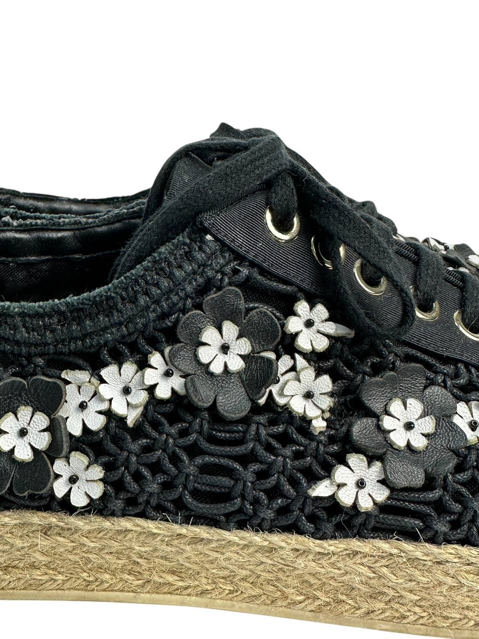 Textile Sneakers with Woven Flower Detail and Espadrille-Style Sole