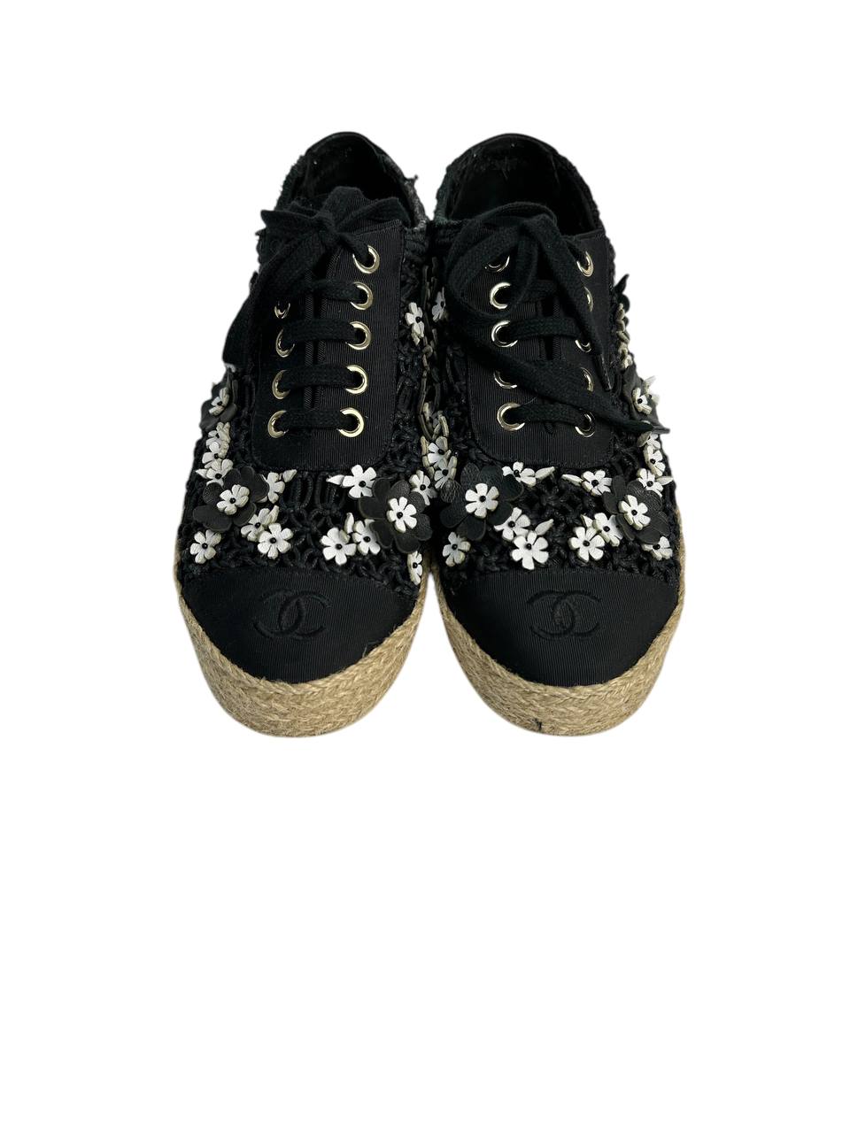Textile Sneakers with Woven Flower Detail and Espadrille-Style Sole