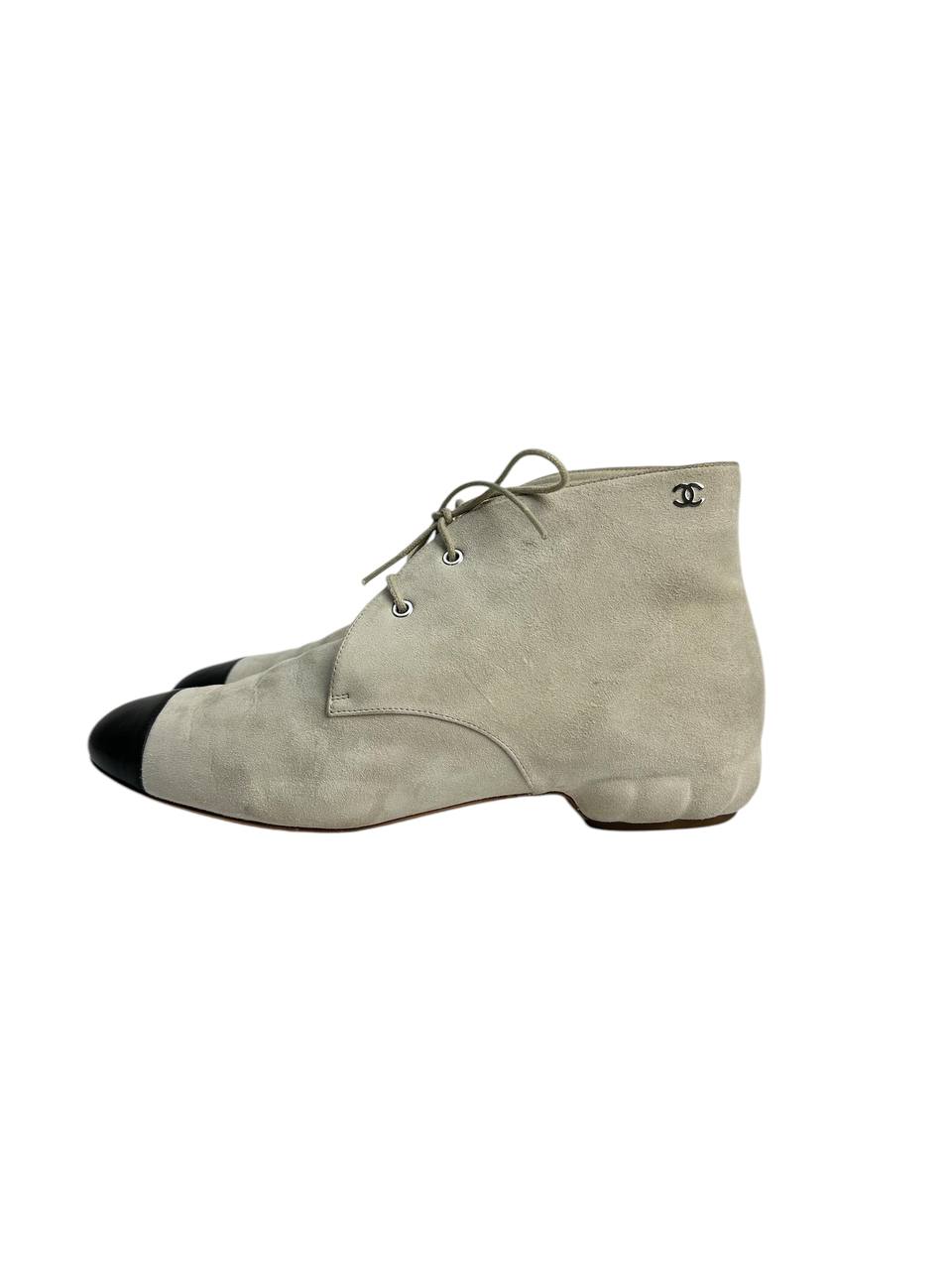 Suede Lace-Up Boots with Contrasting Toe Cap