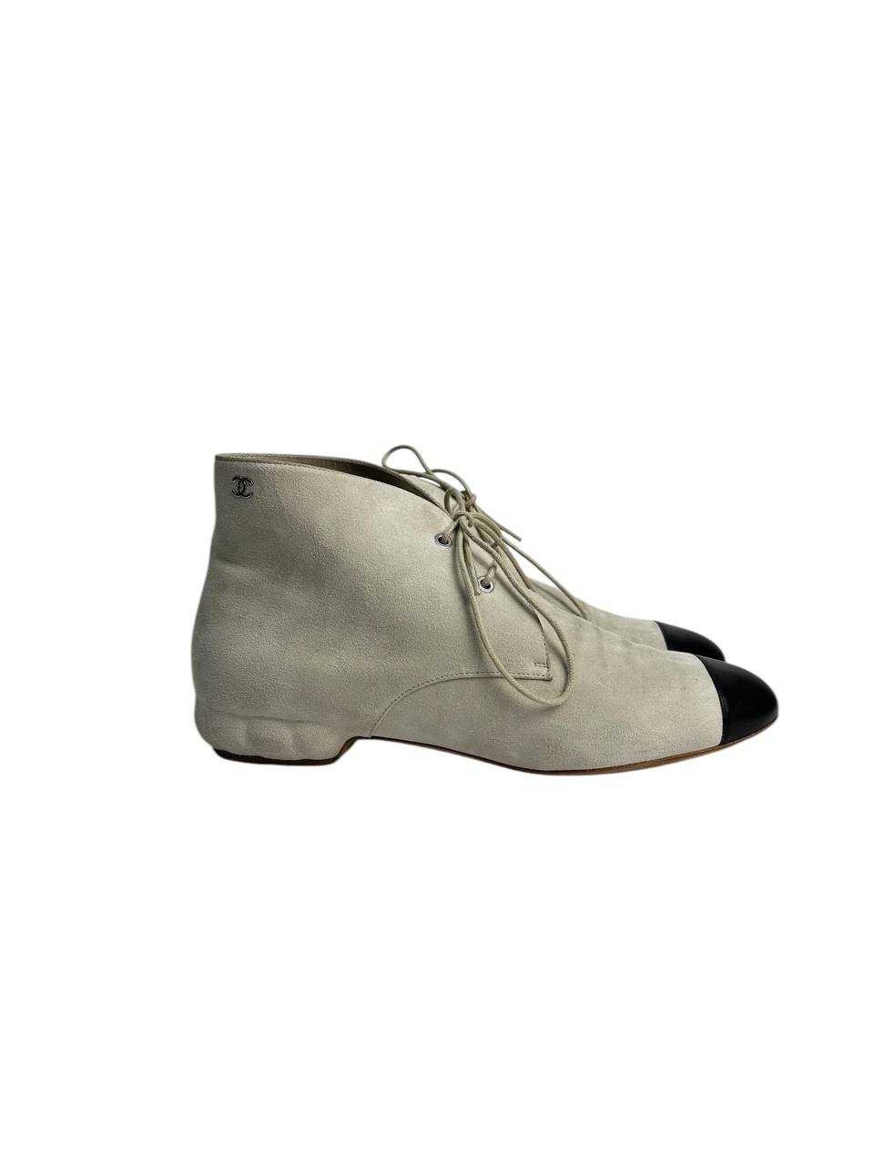 Suede Lace-Up Boots with Contrasting Toe Cap