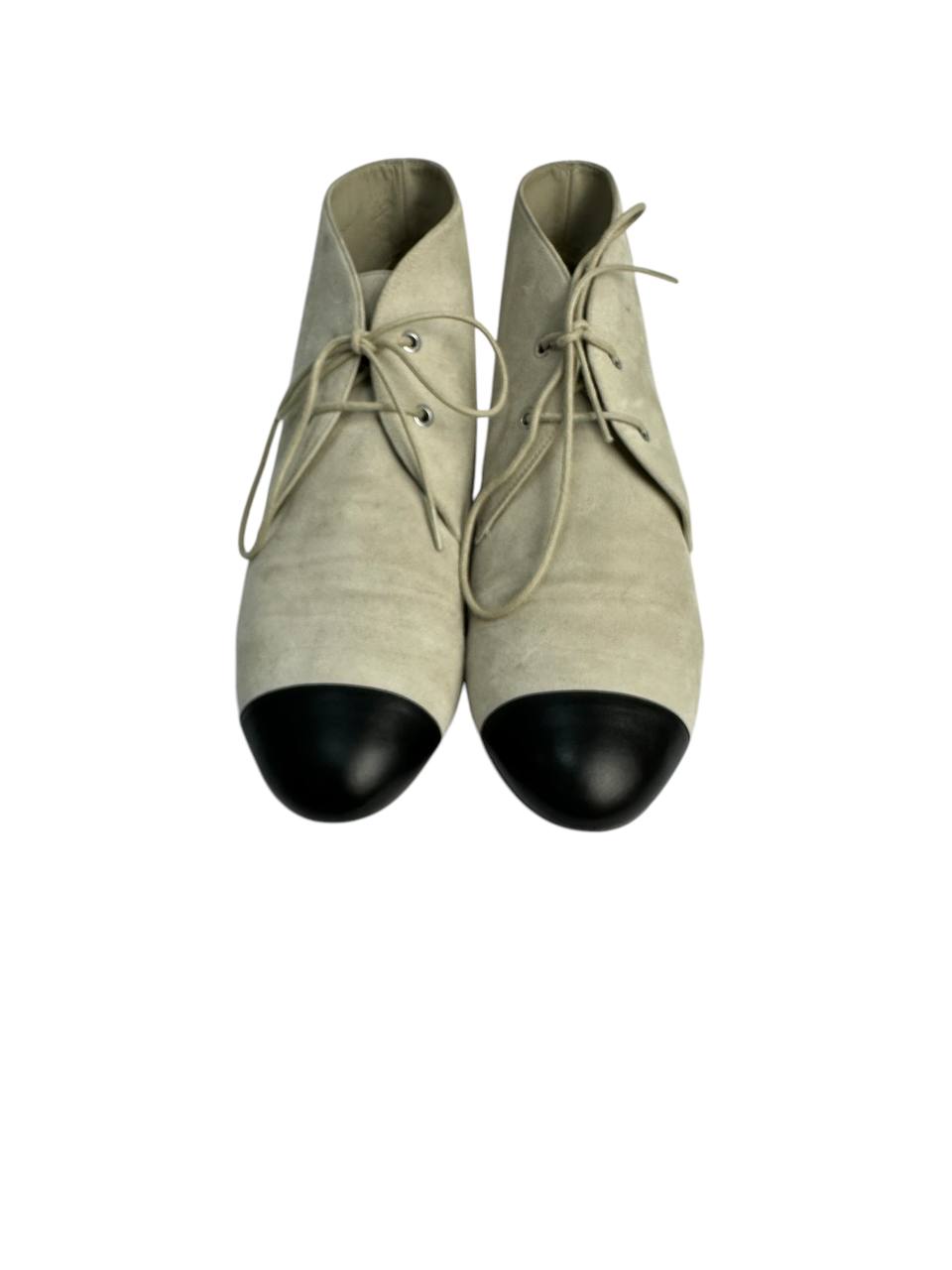 Suede Lace-Up Boots with Contrasting Toe Cap
