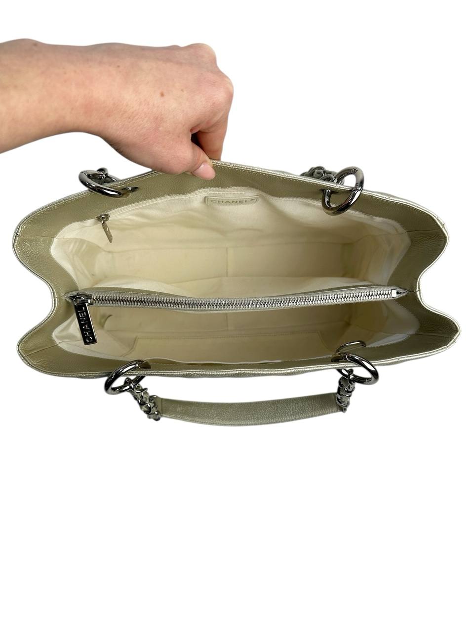 GST Tote Bag in Caviar Leather with Quilted Finish and Chain Handles