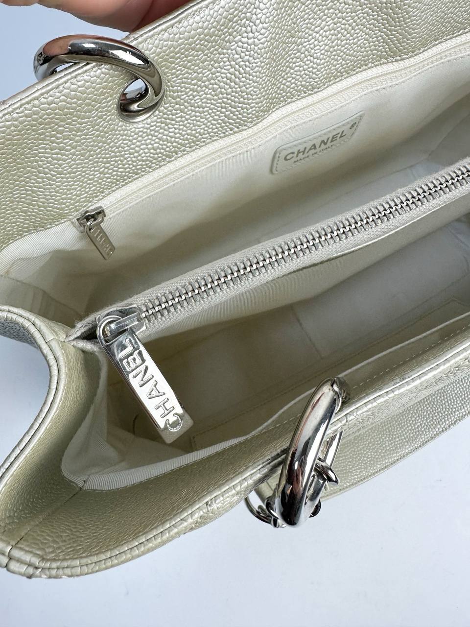 GST Tote Bag in Caviar Leather with Quilted Finish and Chain Handles