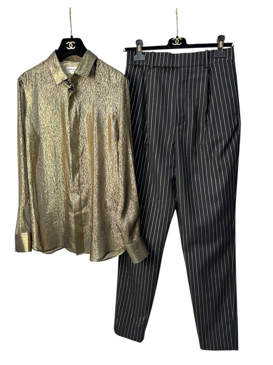 Set with gold shirt and pinstripe trousers