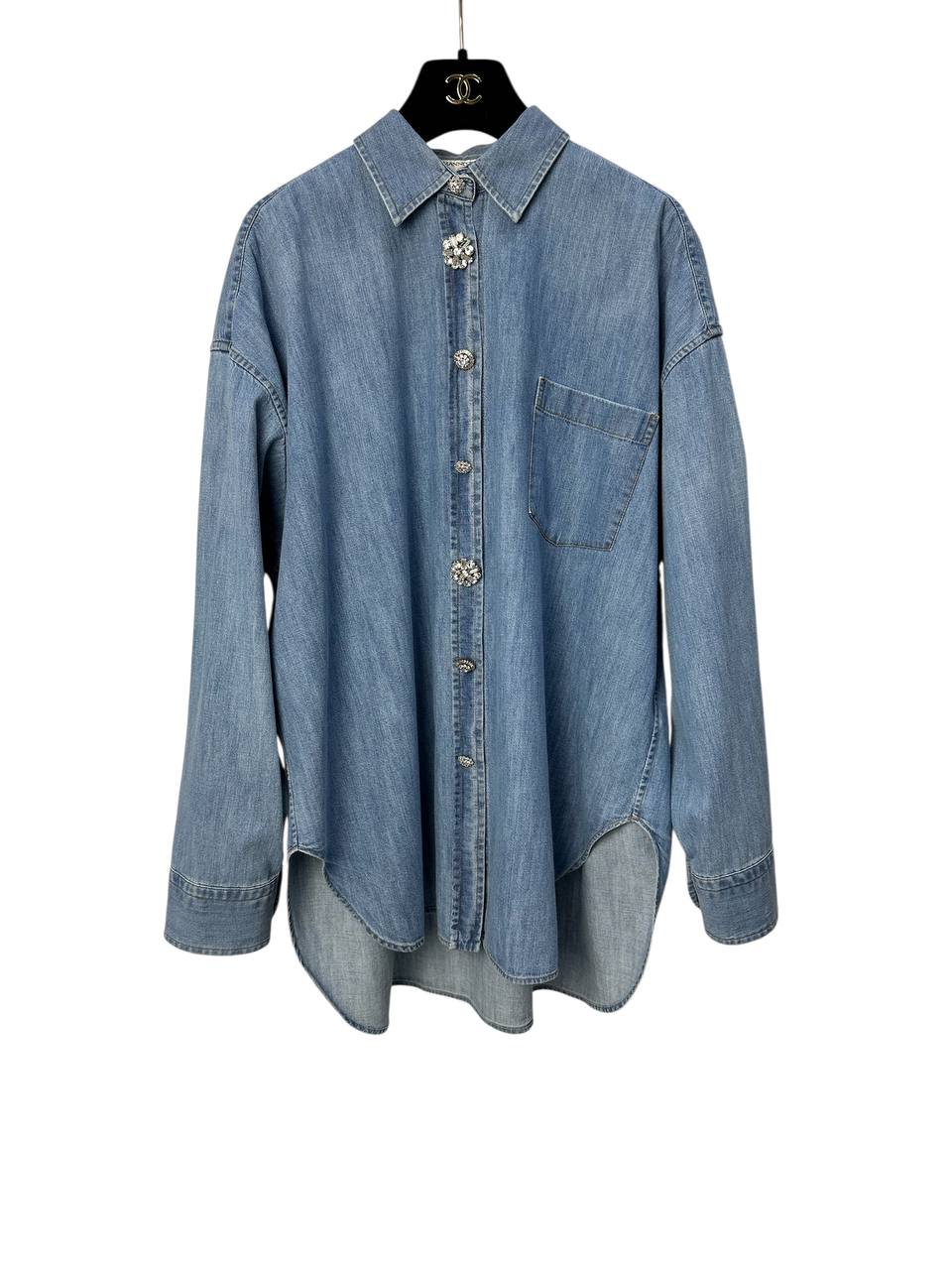 Denim shirt with crystal buttons