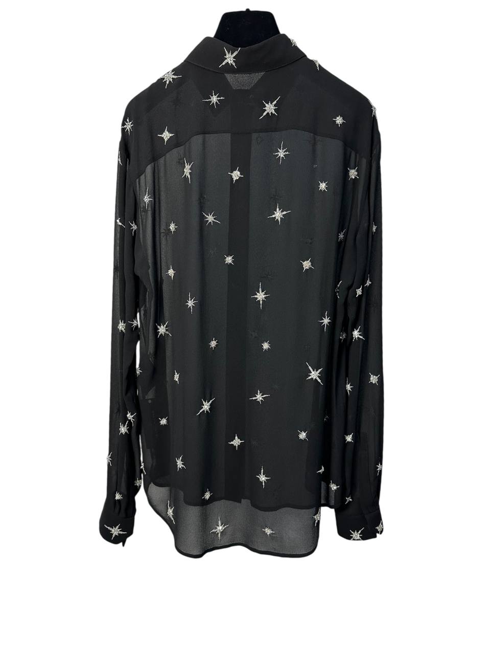 Silk shirt with glass and metal embroidery