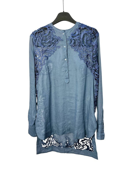 Blouse with embroidery in deep indigo blue