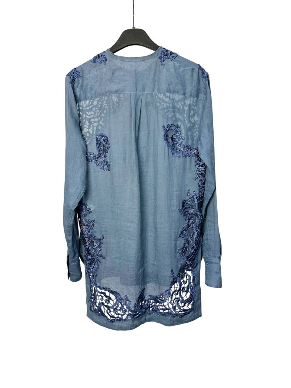 Blouse with embroidery in deep indigo blue