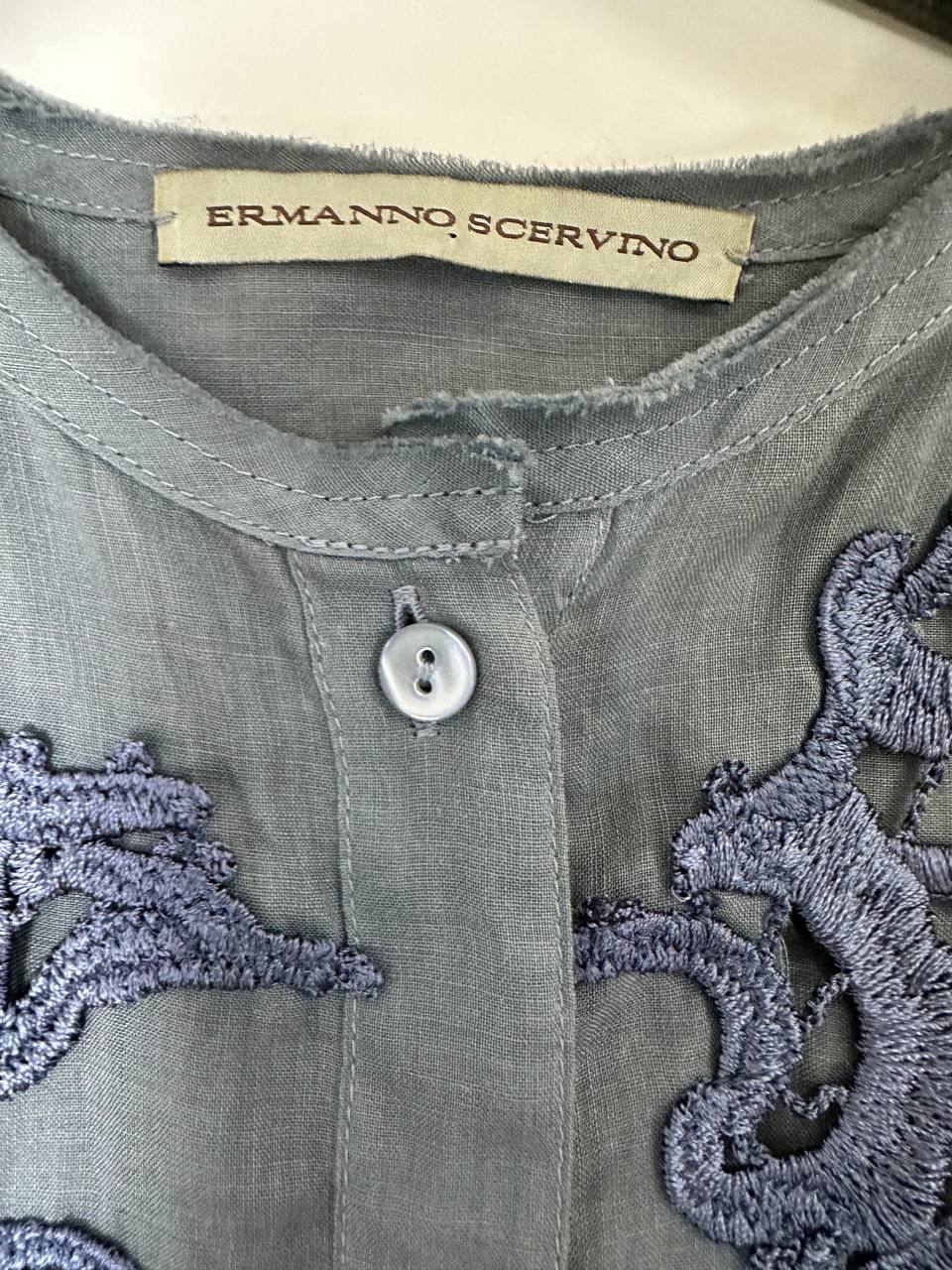 Blouse with embroidery in deep indigo blue