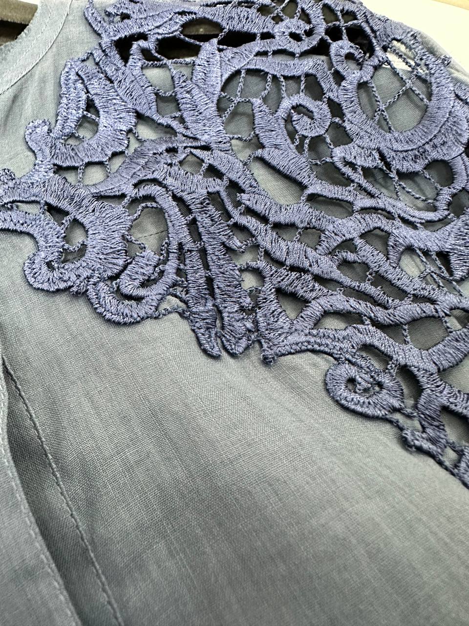 Blouse with embroidery in deep indigo blue