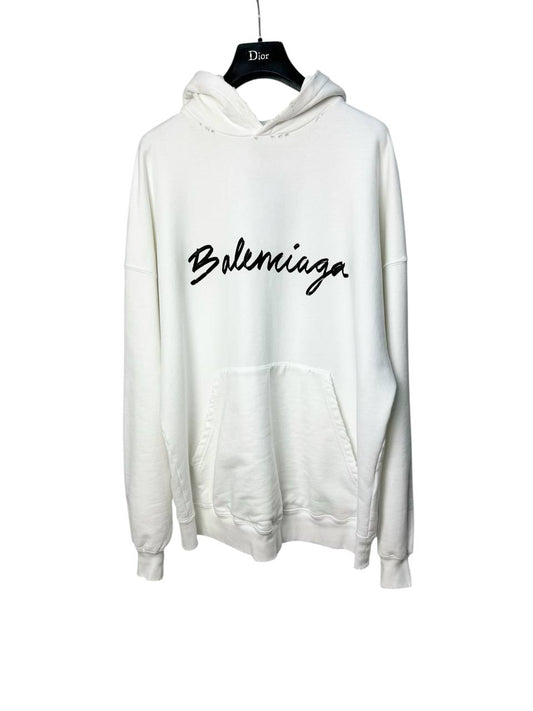 White hoodie with hood and print