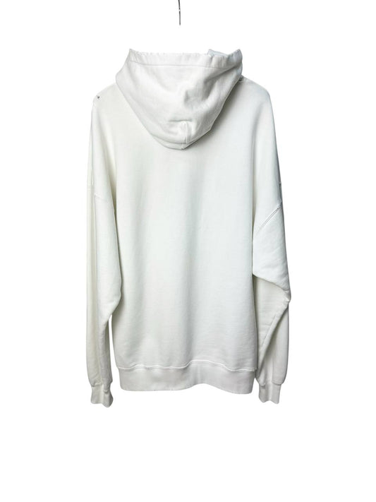 White hoodie with hood and print