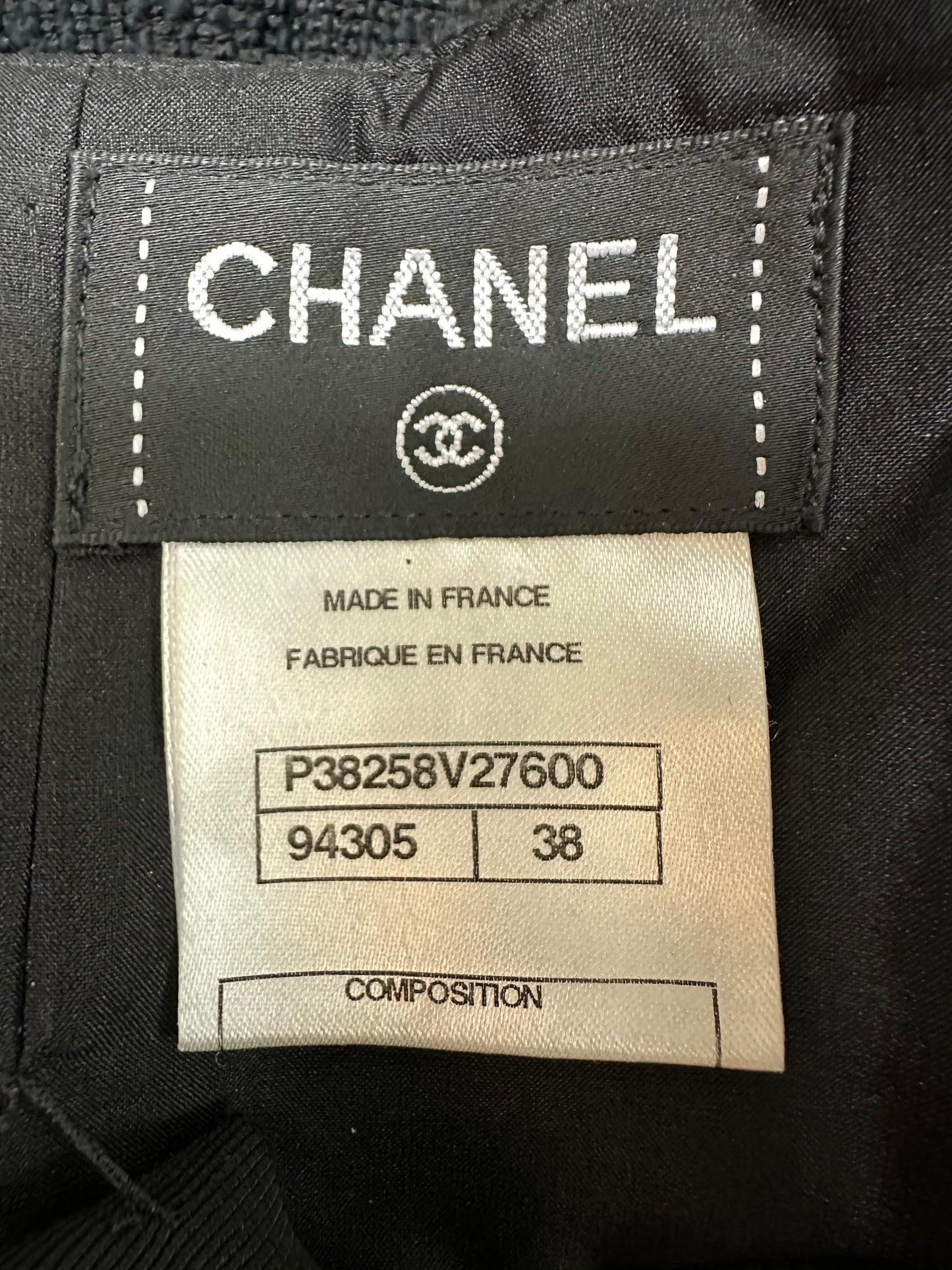 Chanel navy pleated set with silk inserts