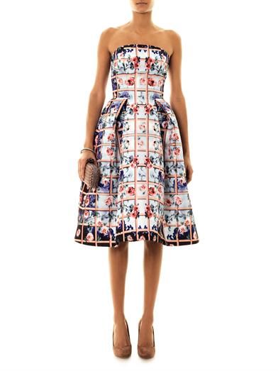 Strapless floral cocktail dress