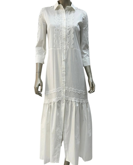 White lace-trimmed shirt dress