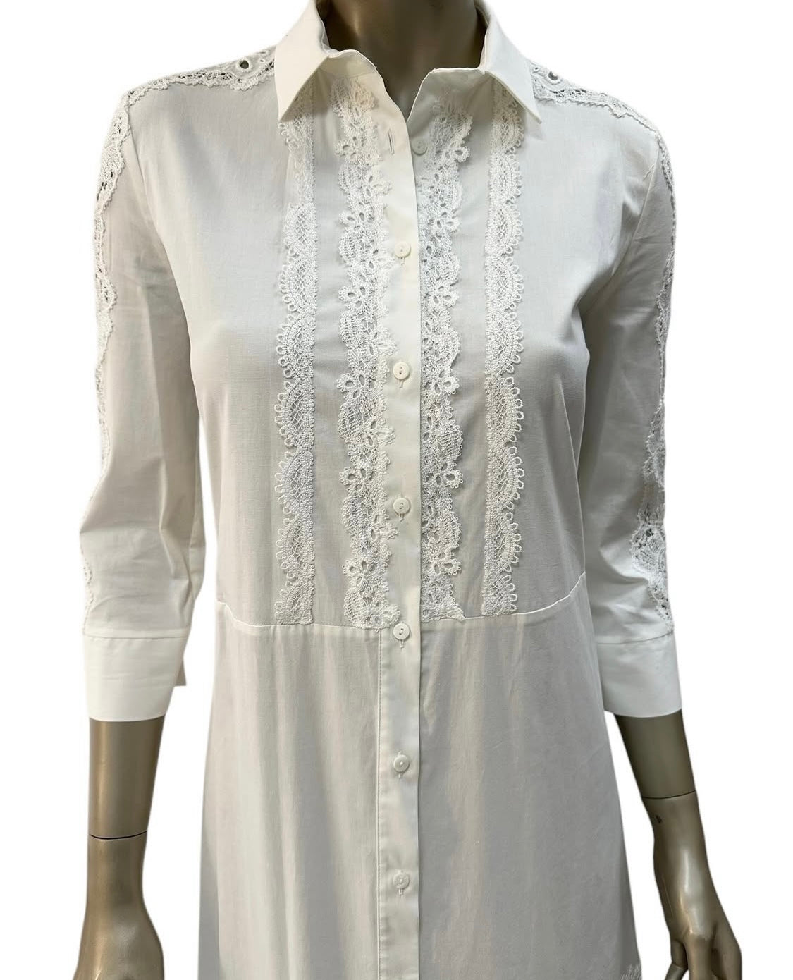 White lace-trimmed shirt dress