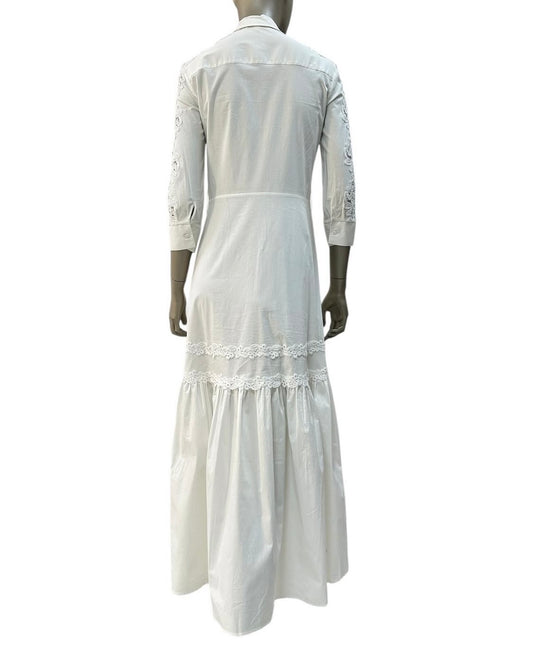 White lace-trimmed shirt dress
