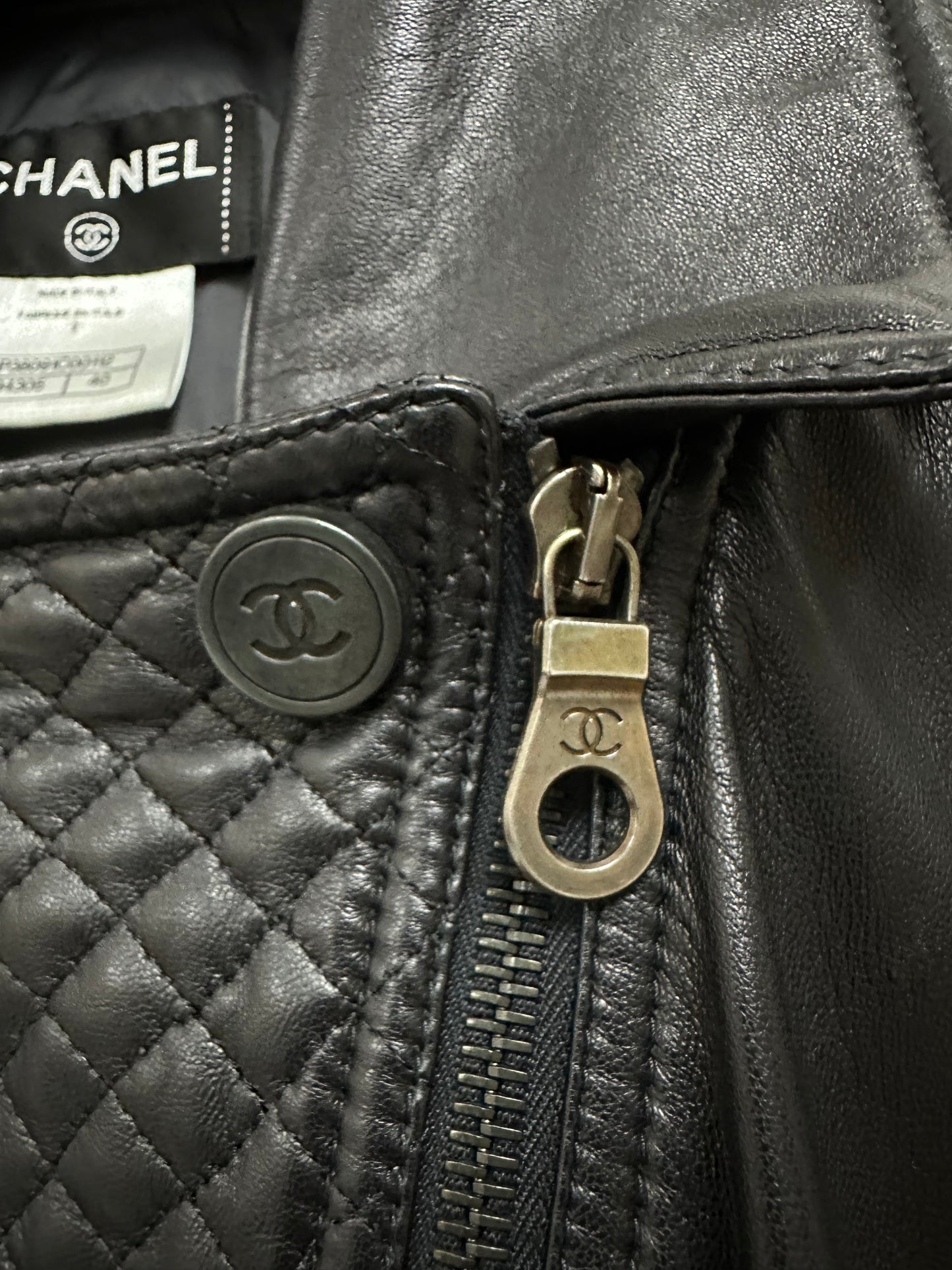 Leather jacket with quilted diamond design