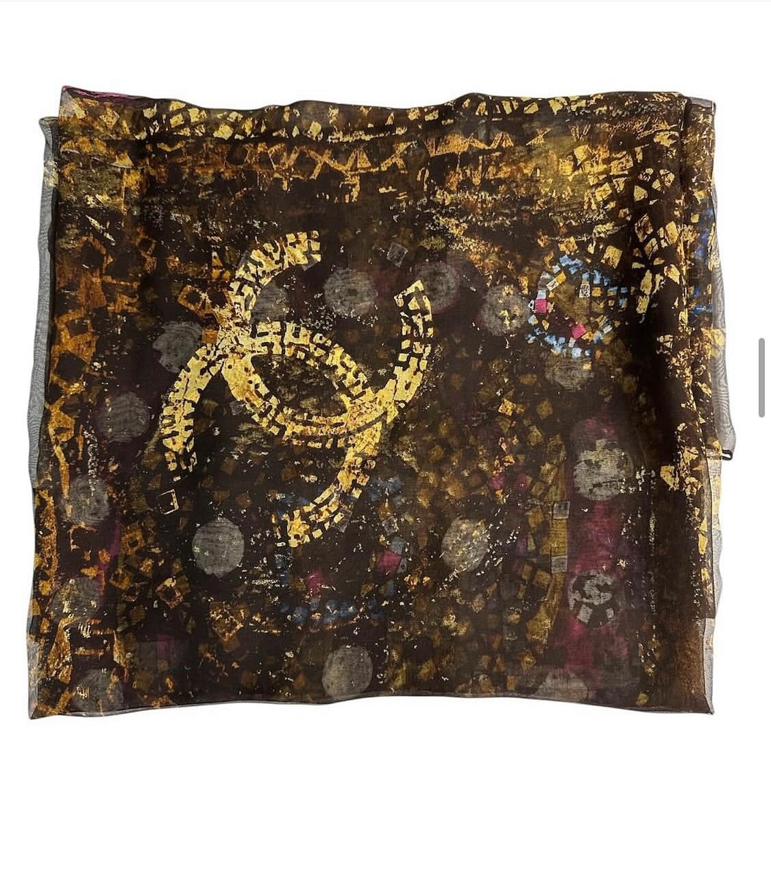 Silk scarf with abstract golden-brown pattern