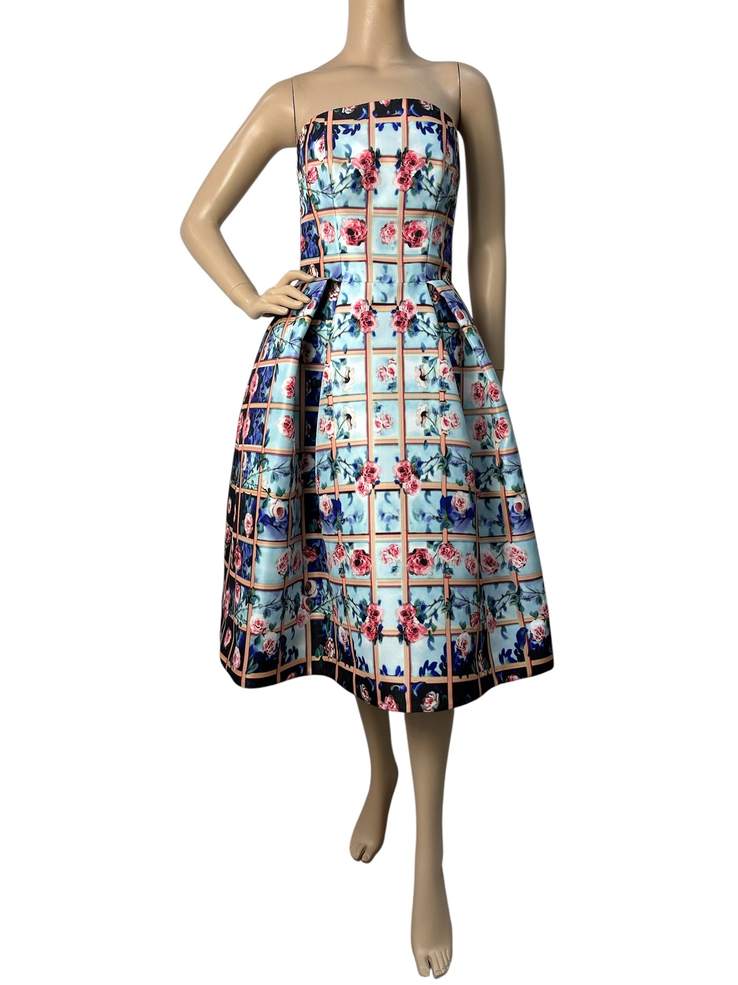 Strapless floral cocktail dress