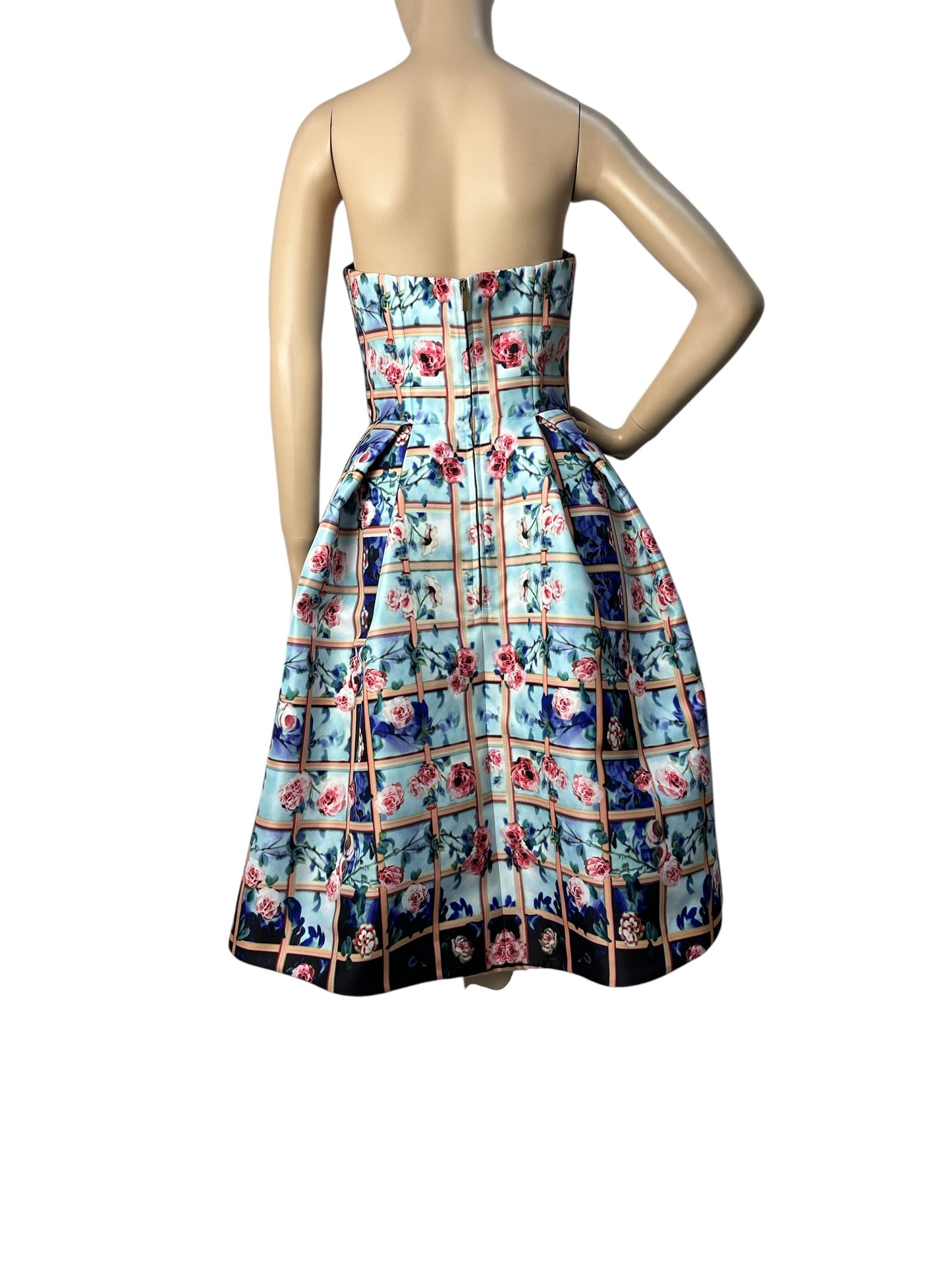 Strapless floral cocktail dress