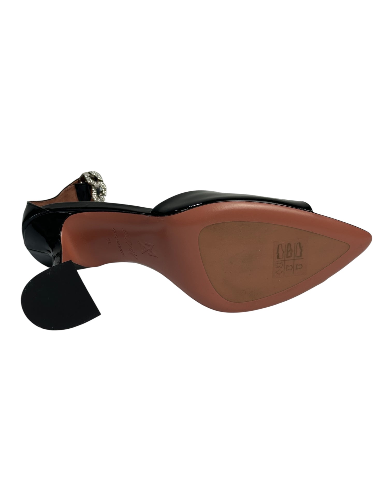 Patent leather high-heel sandals with chain and charms