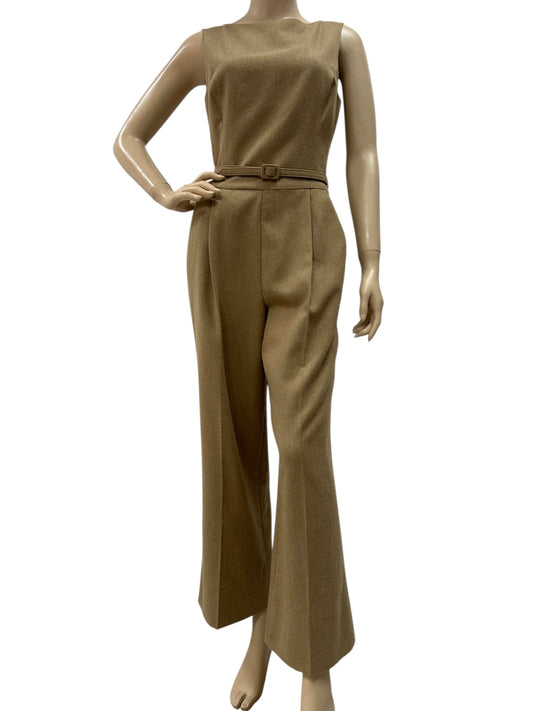 Belted camel hair jumpsuit