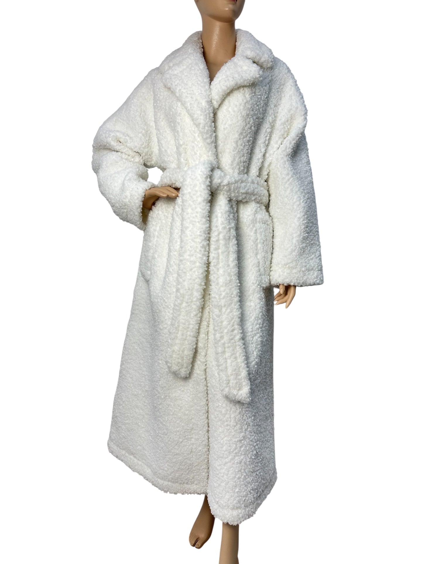 White long faux fur coat