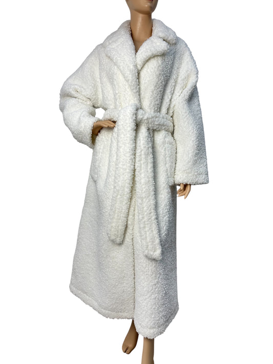 White long faux fur coat