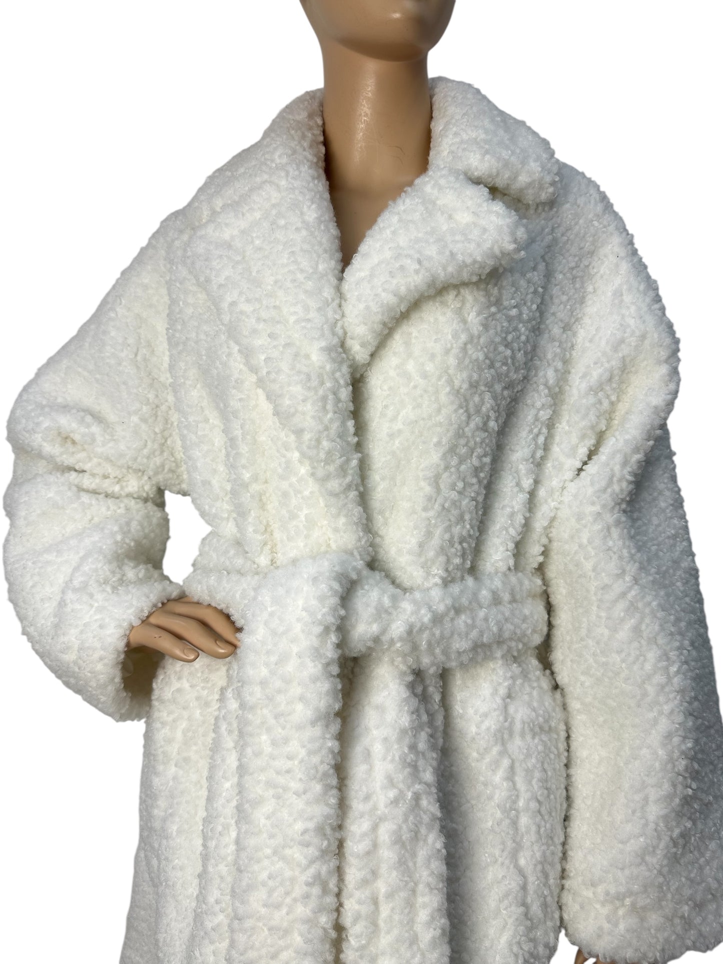 White long faux fur coat