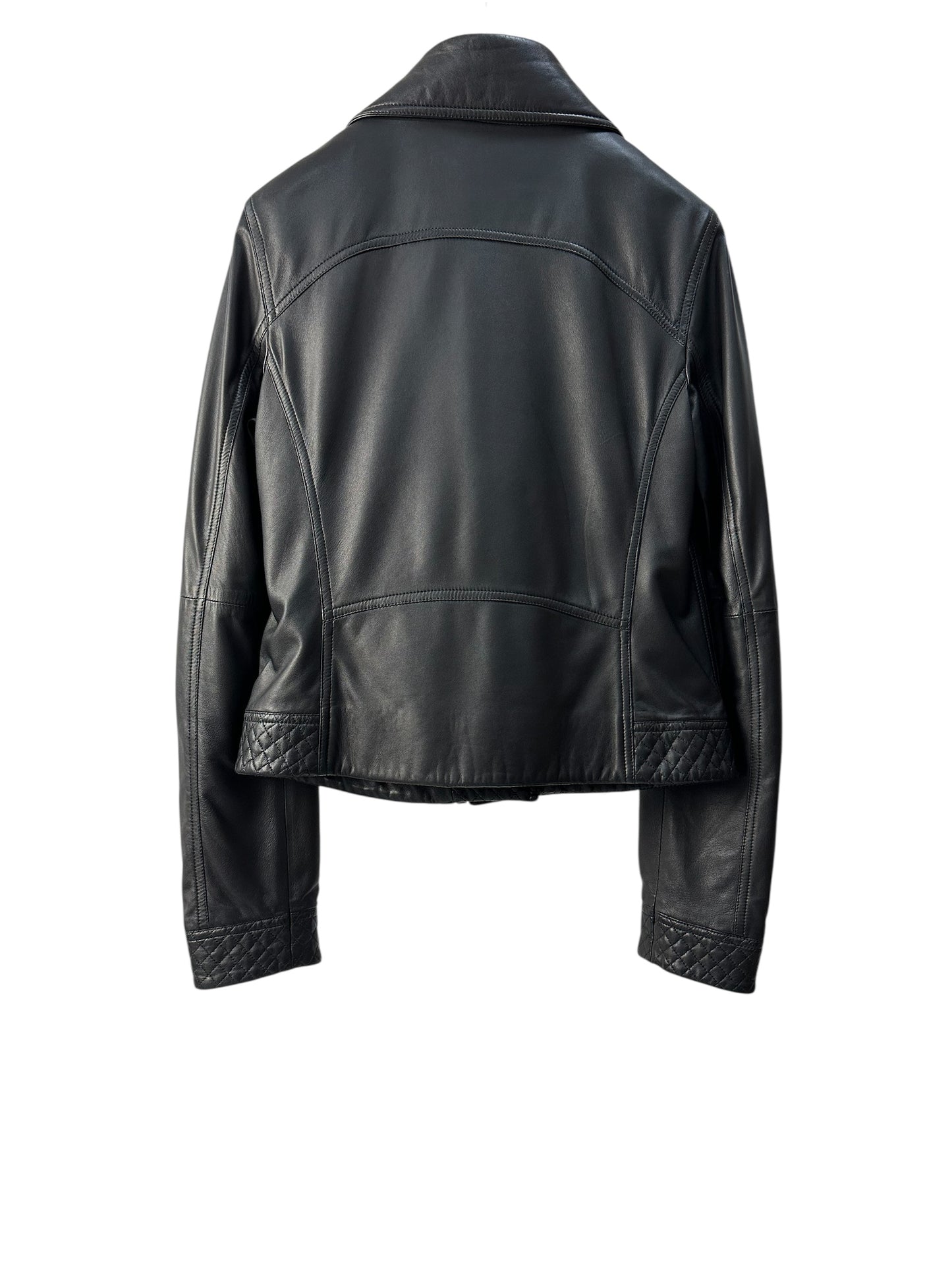 Leather jacket with quilted diamond design