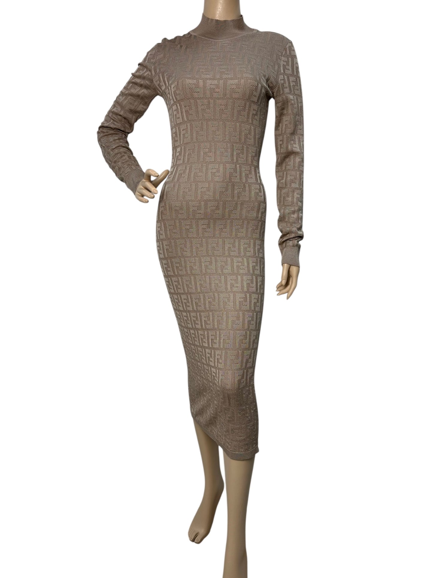 Knitted beige long-sleeve dress