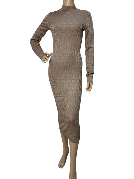 Knitted beige long-sleeve dress
