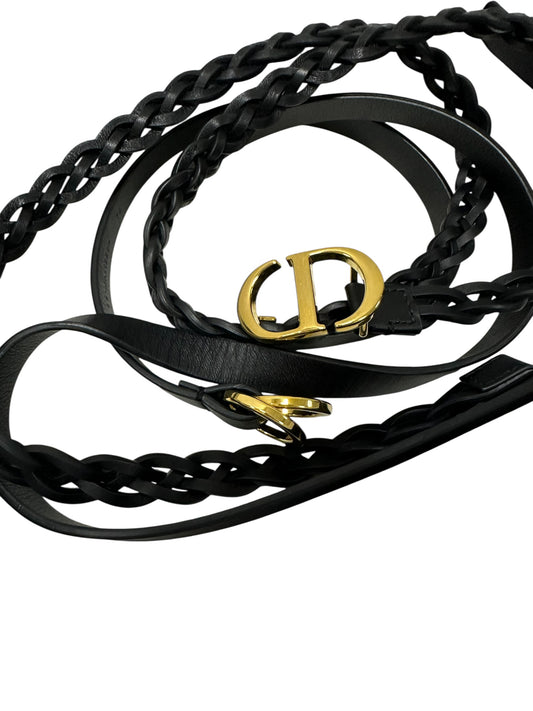 Leather belt with braided design and gold buckle