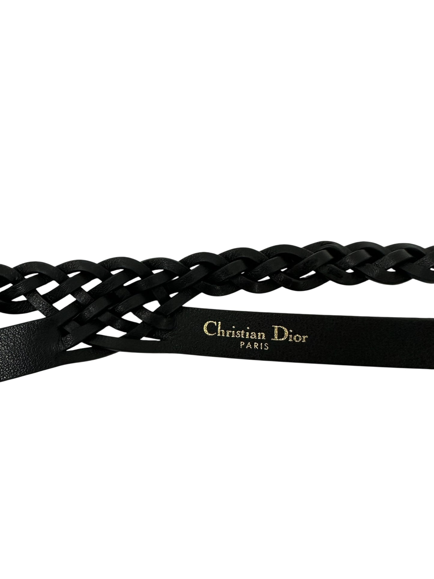 Leather belt with braided design and gold buckle