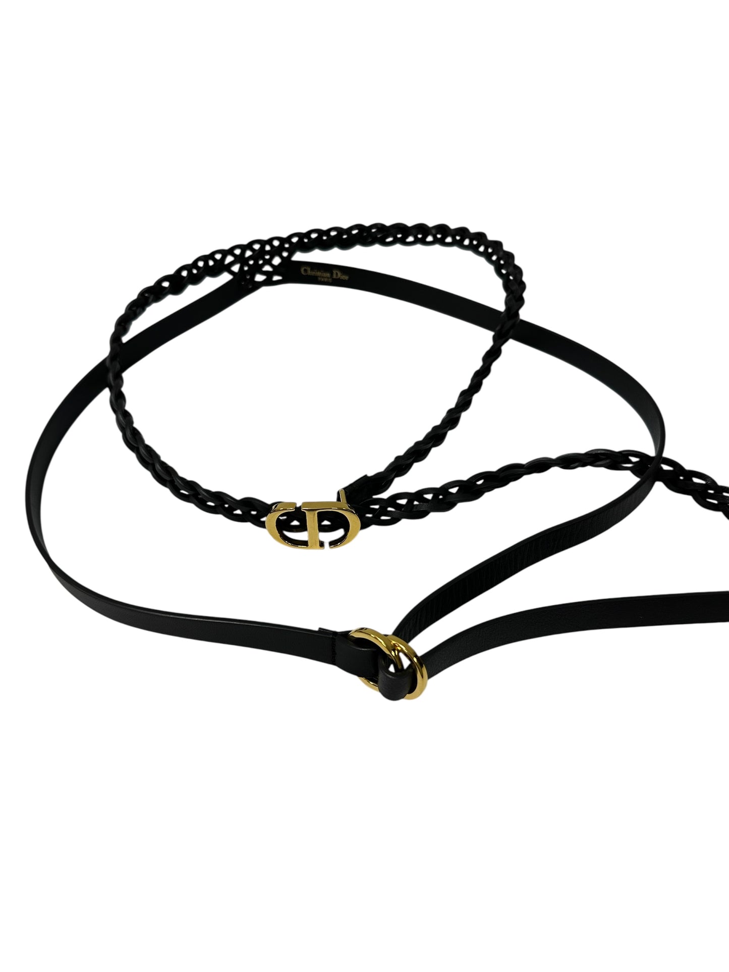 Leather belt with braided design and gold buckle