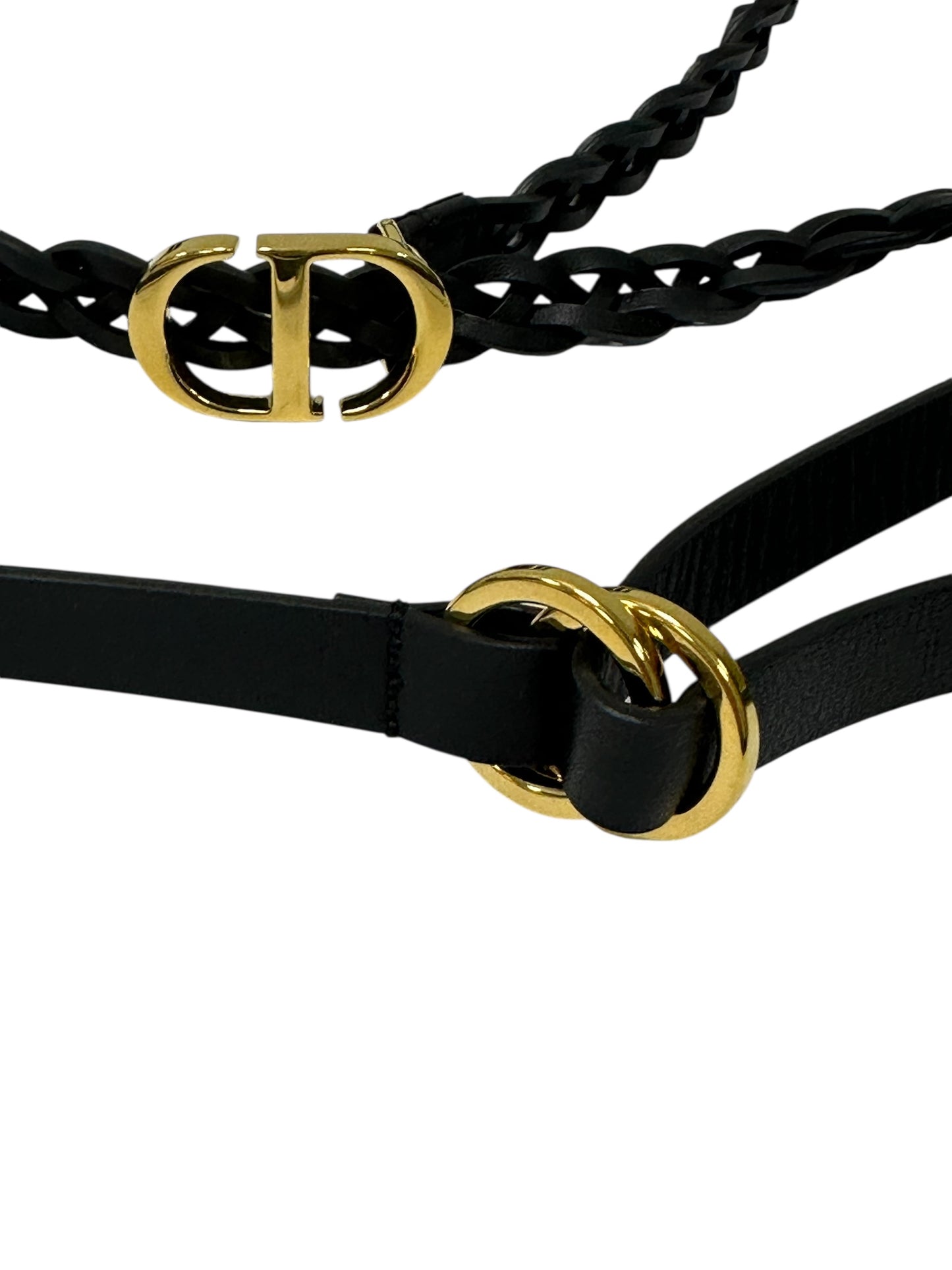 Leather belt with braided design and gold buckle