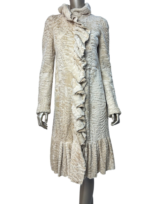Astrakhan lamb coat with ruffles