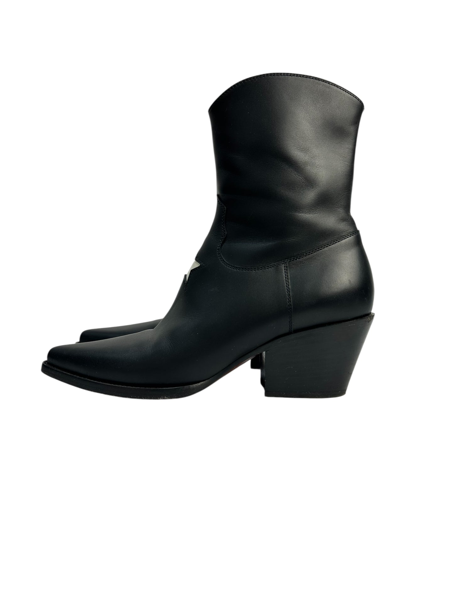 Black leather ankle boots with heel