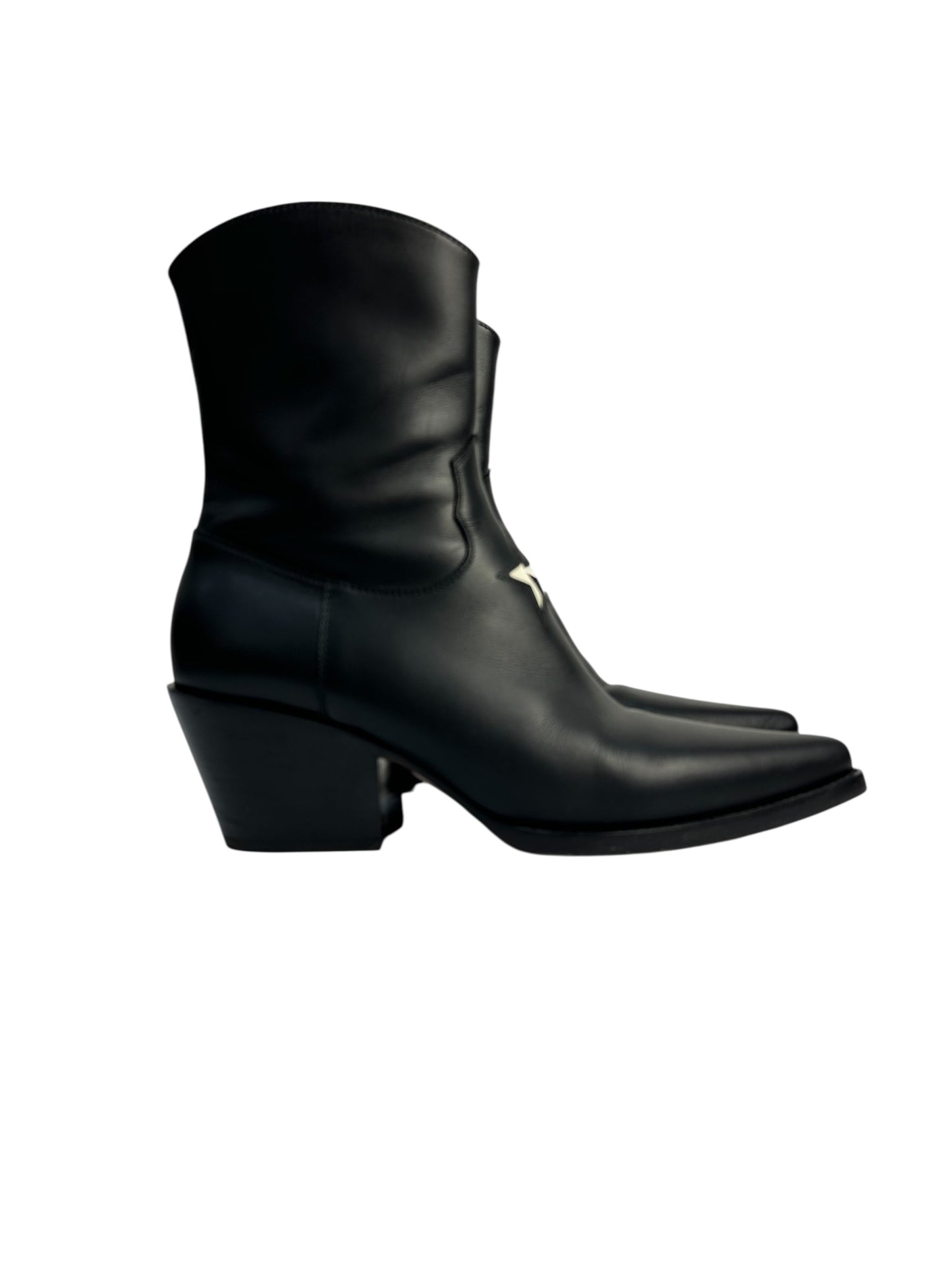Black leather ankle boots with heel