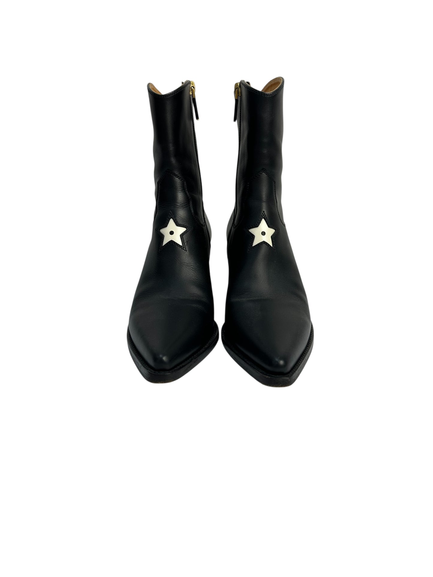 Black leather ankle boots with heel