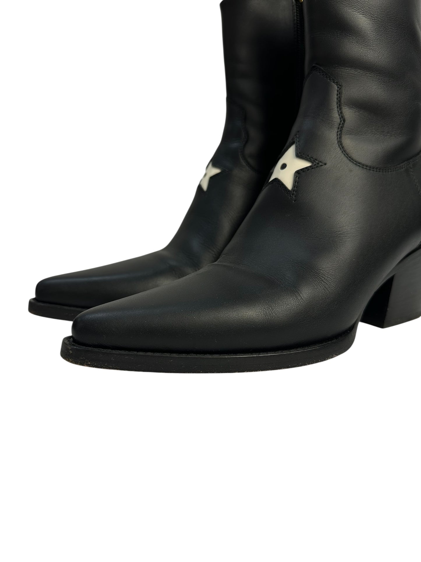 Black leather ankle boots with heel