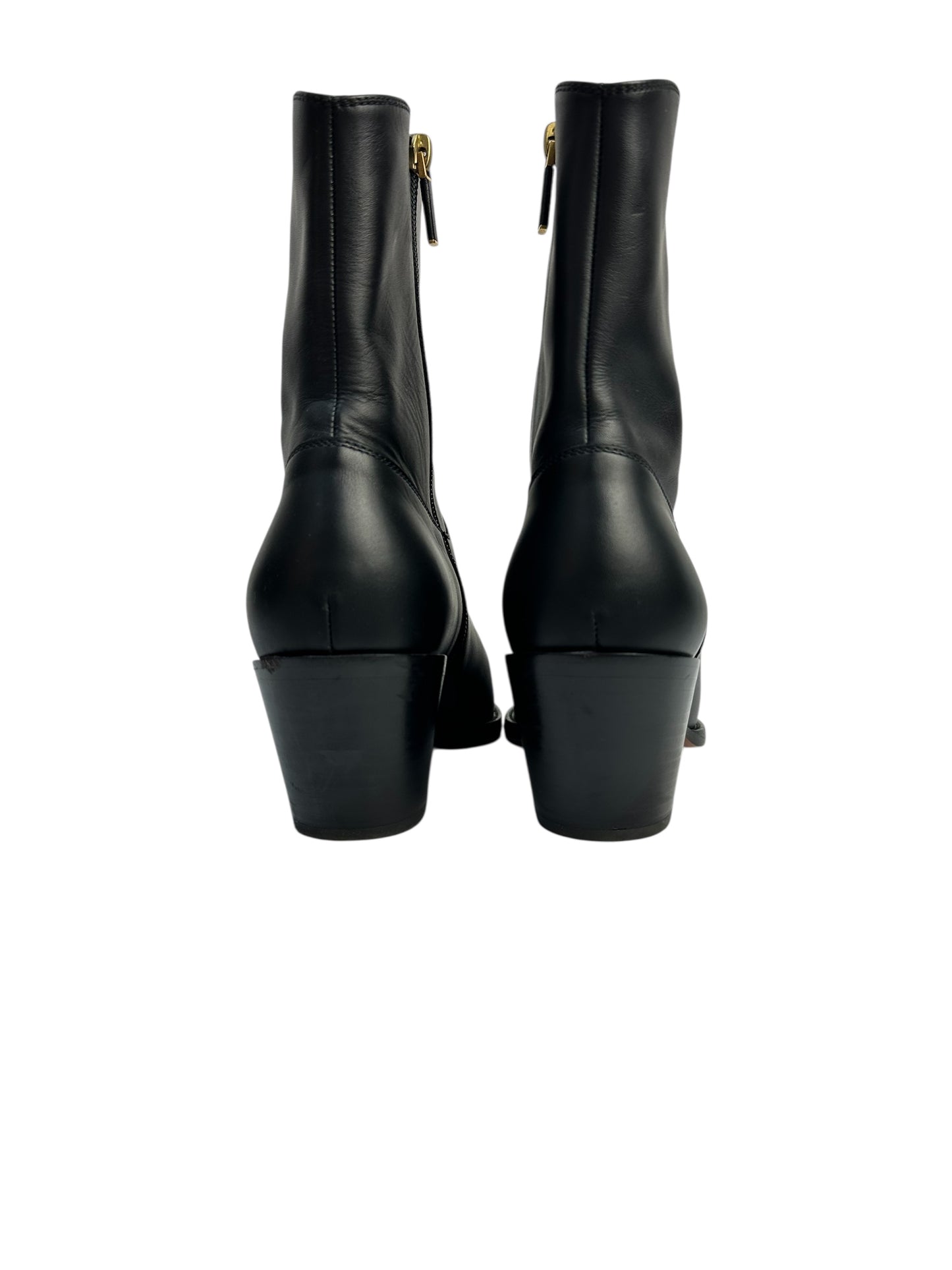 Black leather ankle boots with heel