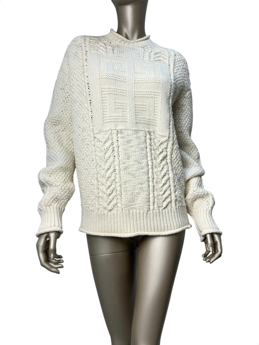 White knitted sweater with textured pattern