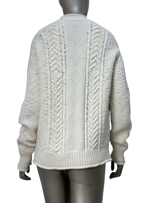 White knitted sweater with textured pattern