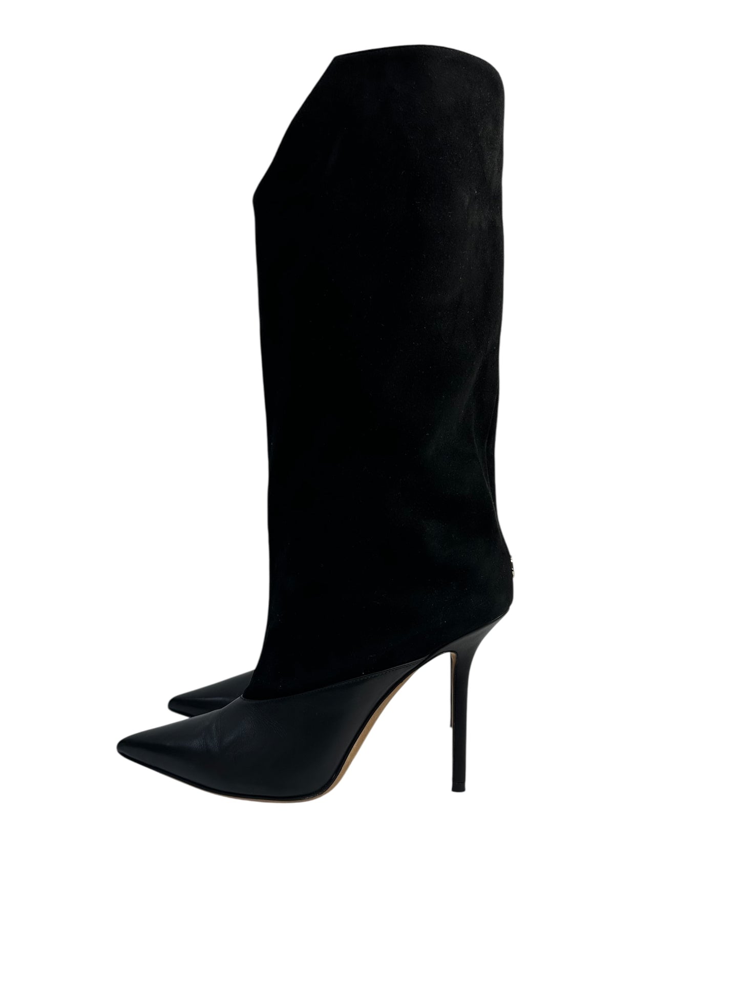 High heel boots with suede and leather combination