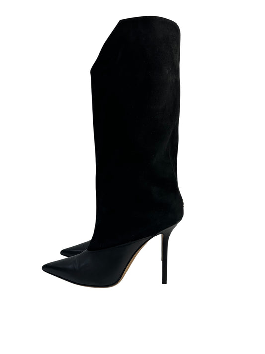 High heel boots with suede and leather combination